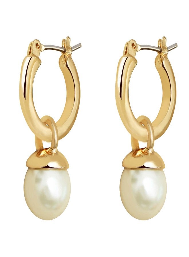 S SUSANN Small Chunky Gold pearl Hoop Earrings For Women, 14k Gold Thick statement huggie hoop earrings Trendy Hoop Earrings Set Hypoallergenic Fashion Earrings (Pearl drop) - Image 1